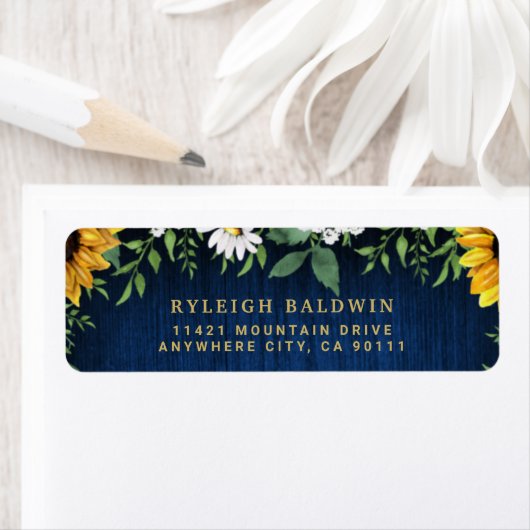 Navy Sunflower Wedding Return Address Label (Insitu)