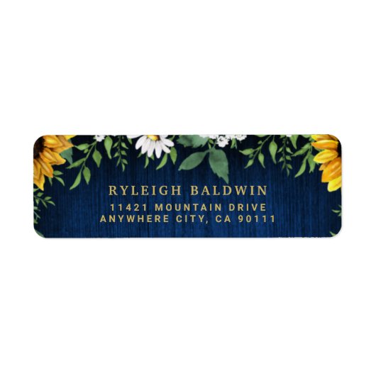 Navy Sunflower Wedding Return Address Label (Voorkant)