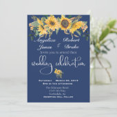 Navy Sunflower Yellow Modern Elegant Wedding Kaart (Staand voorkant)
