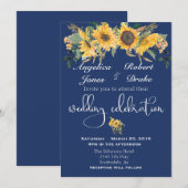 Navy Sunflower Yellow Modern Elegant Wedding Kaart (Voorkant / Achterkant)