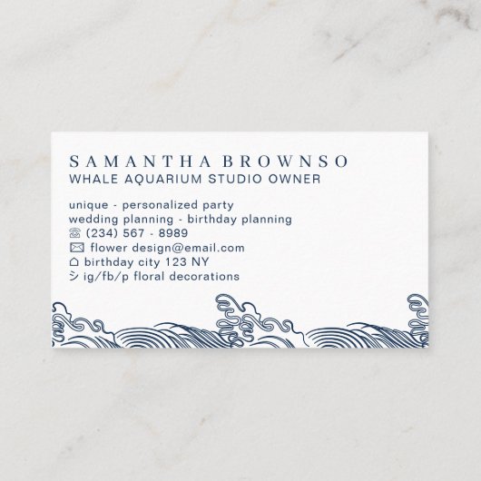 Navy Surf Aquarium Whale Visitekaartje (Achterkant)