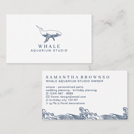 Navy Surf Aquarium Whale Visitekaartje (Voorkant / Achterkant)