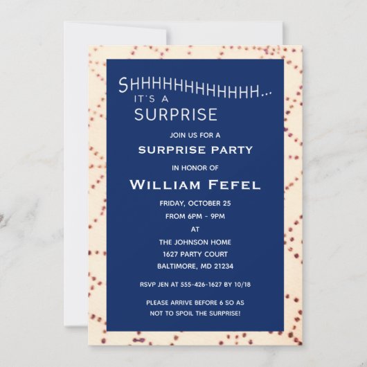 Navy Surprise Birthday Custom Age Invitation Kaart (Voorkant)