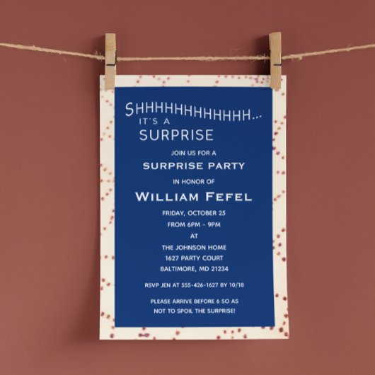 Navy Surprise Birthday Custom Age Invitation Kaart