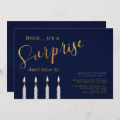 Navy Surprise verjaardagsuitnodiging - Elegant gou Kaart (Voorkant / Achterkant)