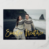 Navy Sweater Weather Foto Folie Feestdagenkaart (Voorkant)