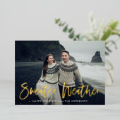 Navy Sweater Weather Foto Folie Feestdagenkaart (Staand Voorkant)