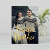 Navy Sweater Weather Foto Folie Feestdagenkaart (Staand Voorkant)