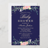 Navy Sweet Floral Sparkle Confetti Baby shower Kaart (Voorkant)