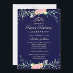 Navy Sweet Floral Sparkle Confetti Sweet Sixteen Kaart<br><div class="desc">florale Sweet 61-uitvindingen in de Little Bayleigh Store.</div>
