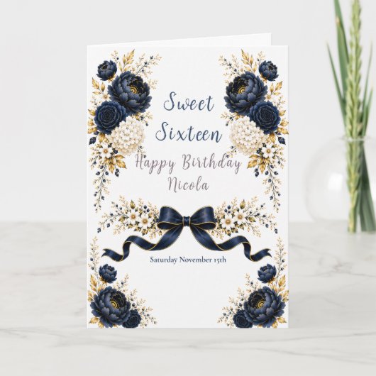 Navy Sweet Sixteen Kaart (Voorkant)