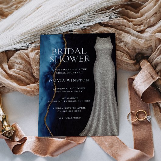 Navy Swirl Elegant Bridal Shower Kaart