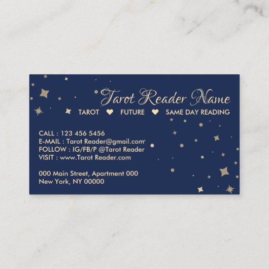 Navy Tarot Reader Sterren Maan Zon Celestial Visitekaartje (Achterkant)