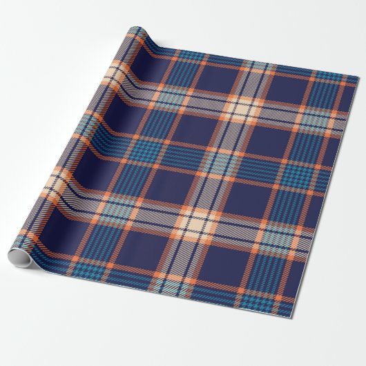 Navy tartan-patroon cadeaupapier (Uitgerold)