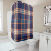 Navy tartan-patroon douchegordijn (In situ)