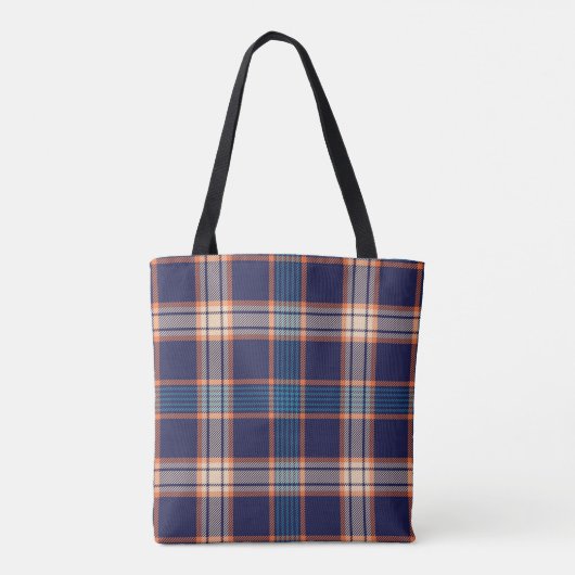 Navy tartan-patroon tote bag (Achterkant)