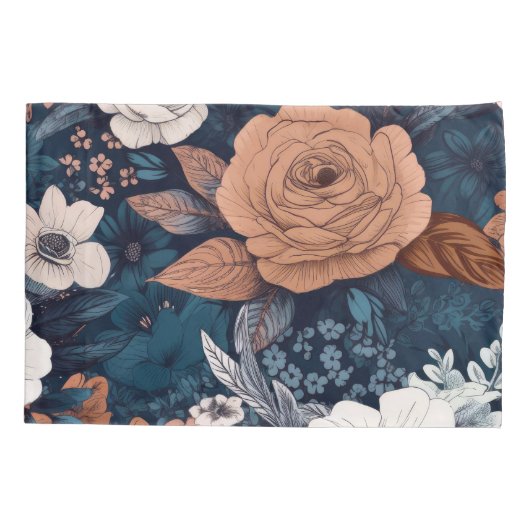Navy & Taupe Boho Floral Print Kussensloop (Achterkant)