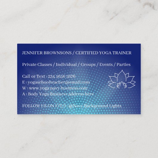 Navy Teacher Private Yoga Visitekaartje (Achterkant)