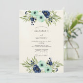 Navy Teal Opulent Botanical Wedding Kaart (Staand voorkant)