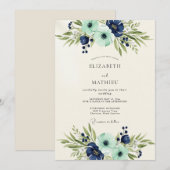 Navy Teal Opulent Botanical Wedding Kaart (Voorkant / Achterkant)