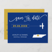 Navy Tennessee Wedding Save the Date Map Briefkaar Briefkaart (Voorkant / Achterkant)