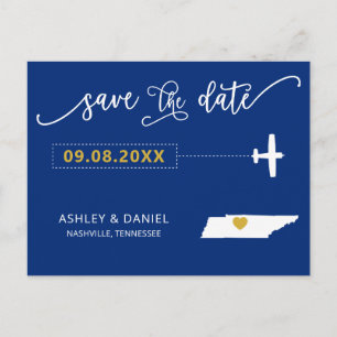 Navy Tennessee Wedding Save the Date Map Briefkaar Briefkaart