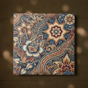 Navy Terracotta Batik Boho Waterverf Bloemen Tegeltje