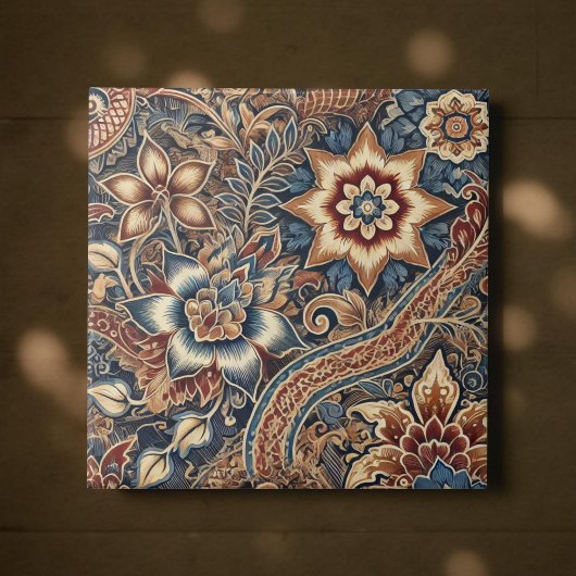 Navy Terracotta Batik Boho Waterverf Bloemen Tegeltje