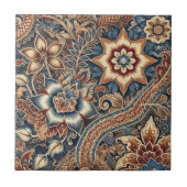 Navy Terracotta Batik Boho Waterverf Bloemen Tegeltje (Voorkant)