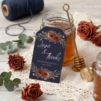 Navy Terracotta Bloem Boho Bruiloft Bedankt Cadeaulabel