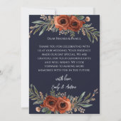Navy Terracotta Bloem Boho Bruiloft Dank Je  Bedankkaart (Achterkant)