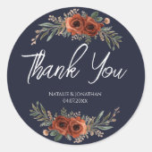Navy Terracotta Bloem Boho Bruiloft Ronde Sticker (Voorkant)