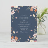 Navy Terracotta Bloem Bruiloft Kaart (Staand voorkant)