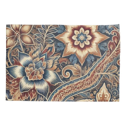 Navy Terracotta Boho Batik Floral Waterverf Kussensloop (Achterkant)