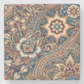 Navy Terracotta Boho Batik Floral Waterverf Stenen Onderzetter (Voorkant)