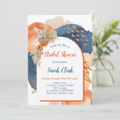 Navy Terracotta Boho Bridal Shower Invitation Kaart (Staand voorkant)