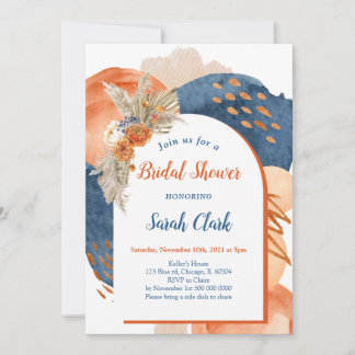 Navy Terracotta Boho Bridal Shower Invitation Kaart