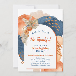 Navy Terracotta Boho Invitation Kaart
