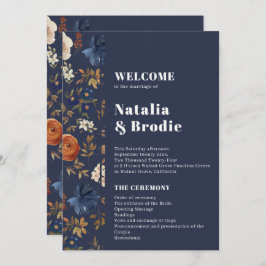 Navy Terracotta Boho Wedding Programme Kaart