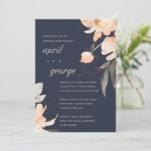 NAVY TERRACOTTA RED FLORAL REHEARSAL DINNER INVITE BEDANKKAART (Staand voorkant)