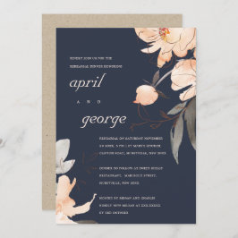NAVY TERRACOTTA RED FLORAL REHEARSAL DINNER INVITE BEDANKKAART