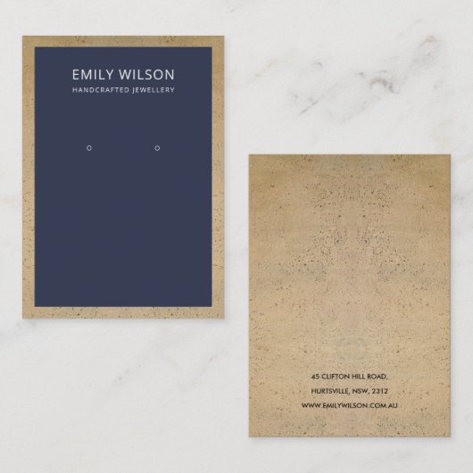 NAVY TERRACOTTA TEXTURE GRORDER EARRING DISPLAY VISITEKAARTJE (Voorkant / Achterkant)
