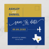 Navy Texas Wedding Save the Date Map Briefkaart (Voorkant / Achterkant)