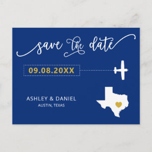 Navy Texas Wedding Save the Date Map Briefkaart