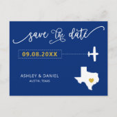 Navy Texas Wedding Save the Date Map Briefkaart (Voorkant)