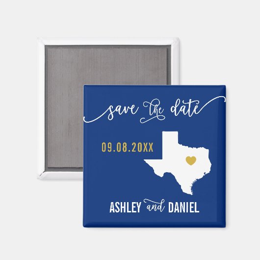 Navy Texas Wedding Save the Date Map Magneet (Voorkant / Achterkant)