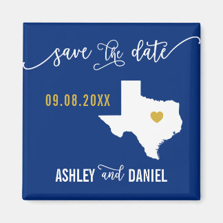 Navy Texas Wedding Save the Date Map Magneet