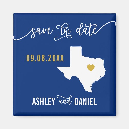 Navy Texas Wedding Save the Date Map Magneet (Voorkant)