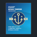 Navy thema Afstudeerfeest Foto uitnodiging Flyer<br><div class="desc">Naval thema afstudeerfeest fotouitnodiging met accenten van wit,  goud en marineblauw aanpasbaar aan uw evenementspecifieke kenmerken. Houd er rekening mee dat deze begrotingsuitnodiging op flyerpapier staat en erg dun is. Enveloppen zijn niet inbegrepen. Voor dikkere uitnodigingen met enveloppen en bijpassende producten over hetzelfde thema,  zie het collectie hieronder.</div>