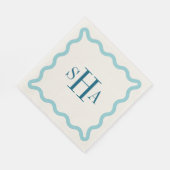 Navy Three Letter Monogram with Aqua Wavy Square Servet (Hoek)